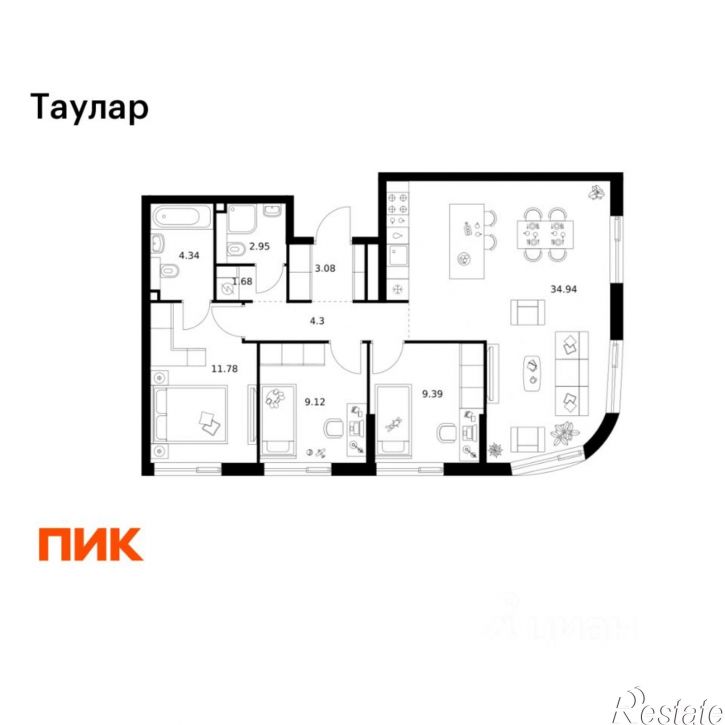 3-комн квартира в новом доме ул Хади Такташа, 135,  д. 135