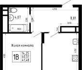 1-комн, 41 кв м, этаж 18/23 ул Аделя Кутуя, 181