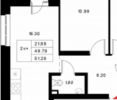2-комн, 51 кв м, этаж 15/21 ул Техническая, 21А