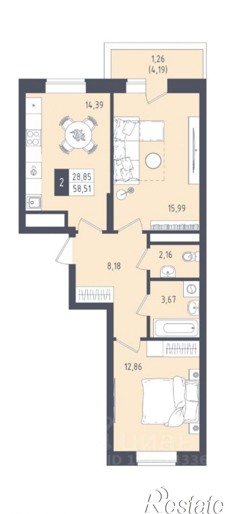 2-комн квартира в новом доме ул Аделя Кутуя, 133,  д. 133