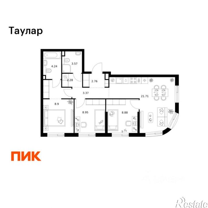 3-комн квартира в новом доме ул Хади Такташа, 135,  д. 135