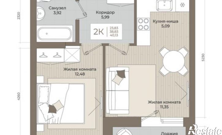 2-комн квартира в новом доме Гвардейская улица, 55Б,  д. 55Б