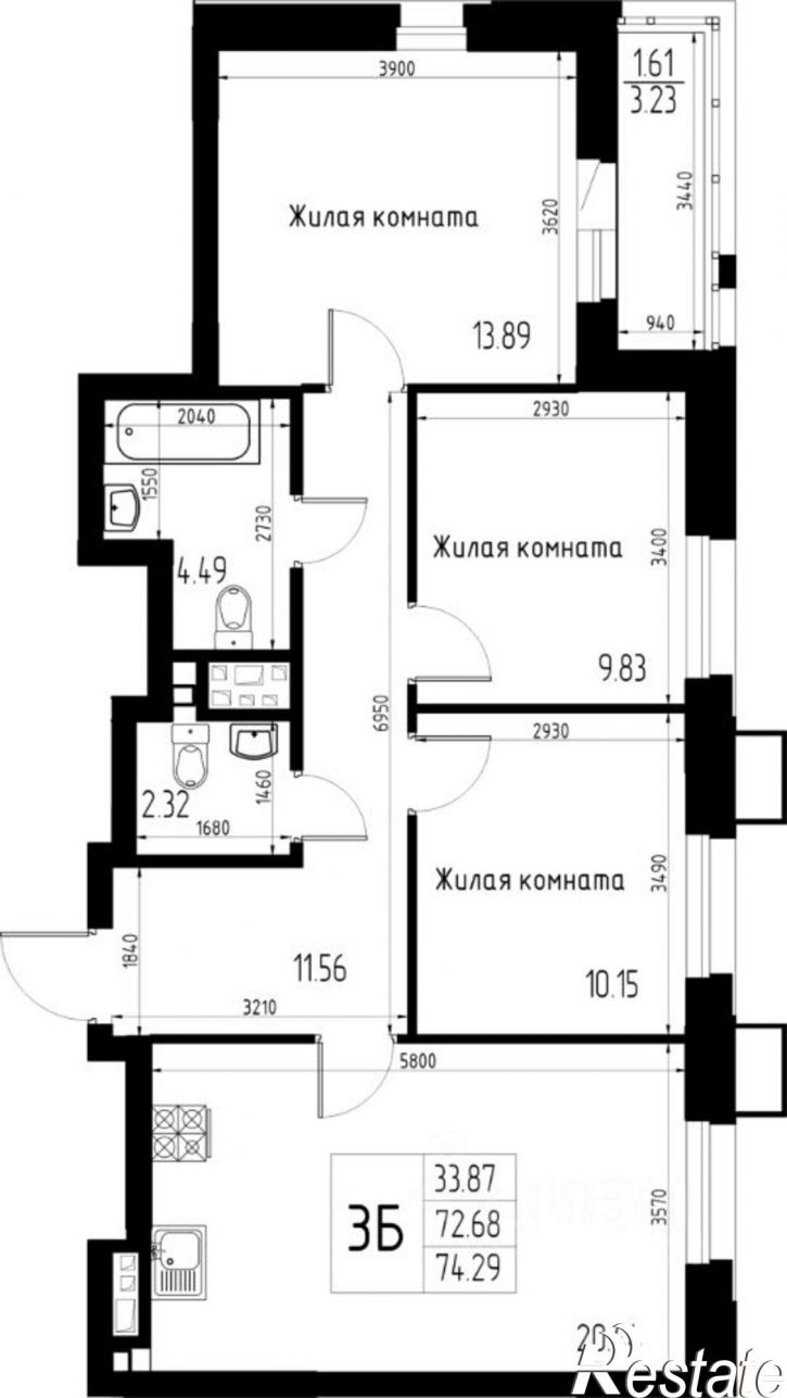 3-комн квартира в новом доме улица Халитова