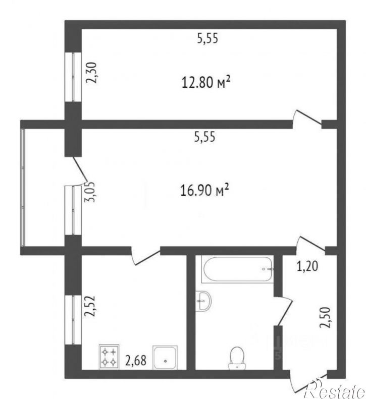 2-комн квартира ул Курчатова, 6,  д. 6
