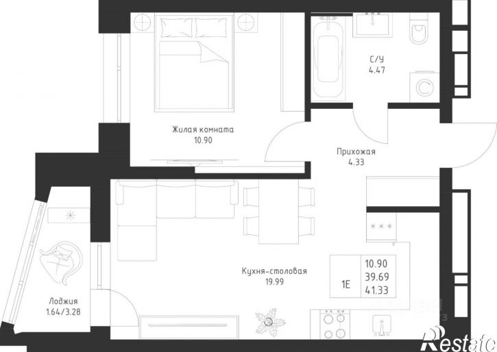 1-комн квартира в новом доме