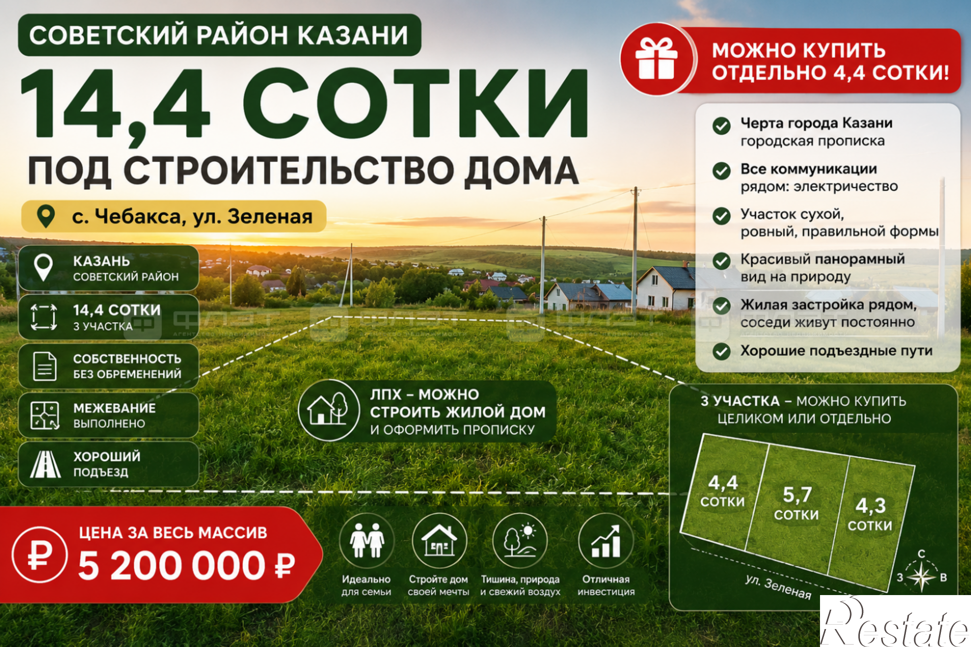 Купить землю, земельный участок за 4 950 000 рублей на ул. Зеленая (Чебакса), дом 76