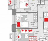 3-комн, 58 кв м, этаж 11/19 Республика Татарстан (Татарстан), Приволжский район, жилой комплекс Станция Спортивн