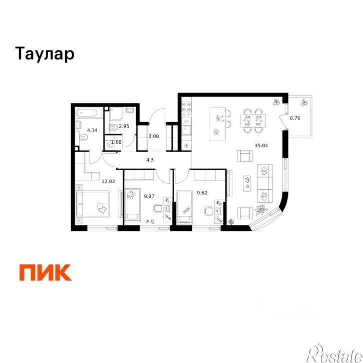 3-комн квартира в новом доме ул Хади Такташа, 135,  д. 135