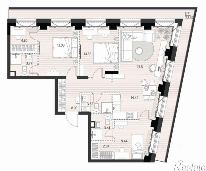 3-комн квартира в новом доме ул Аскара Шейх-Али, 1 2,  д. 1 2,  к. 2