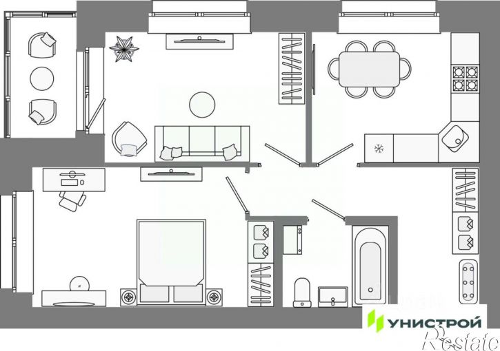 2-комн квартира в новом доме Советский район