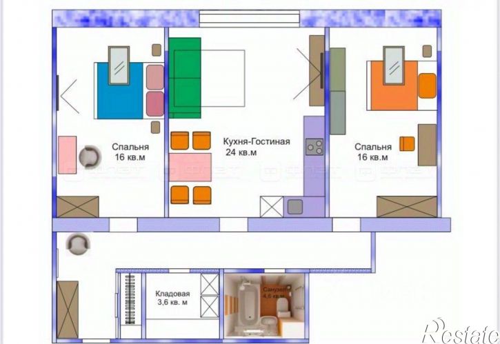 2-комн квартира Татарстан, Казань, Вахитовский, ул. Хороводная