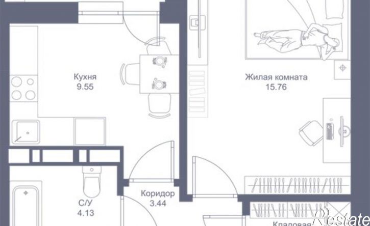 1-комн квартира в новом доме Республика Татарстан (Татарстан), ЖК Мой Ритм, ПК1-1