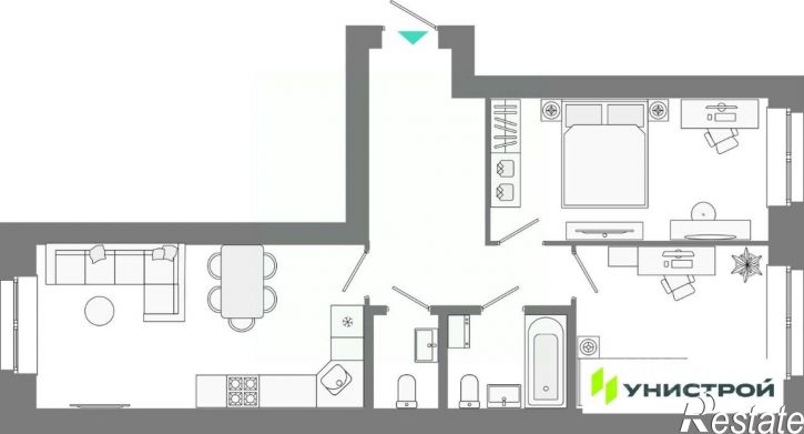 2-комн квартира в новом доме Советский район