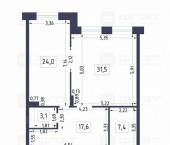 3-комн, 118.9кв м, этаж 2/10 ул. Калинина, дом 60