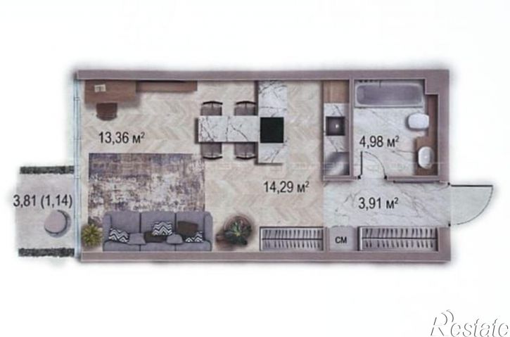 1-комн квартира в новом доме пер. Щербаковский, дом 5