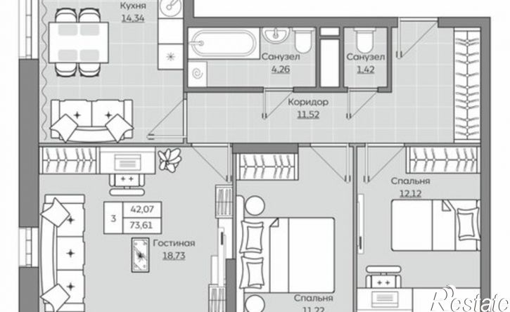 3-комн квартира в новом доме ул Братьев Батталовых, 20 2,  д. 20 2,  к. 2