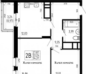 2-комн, 54 кв м, этаж 12/23 ул Аделя Кутуя, 181