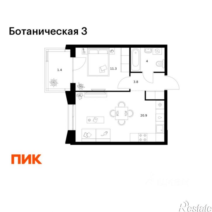 1-комн квартира в новом доме ул Дальняя, 9,  д. 9