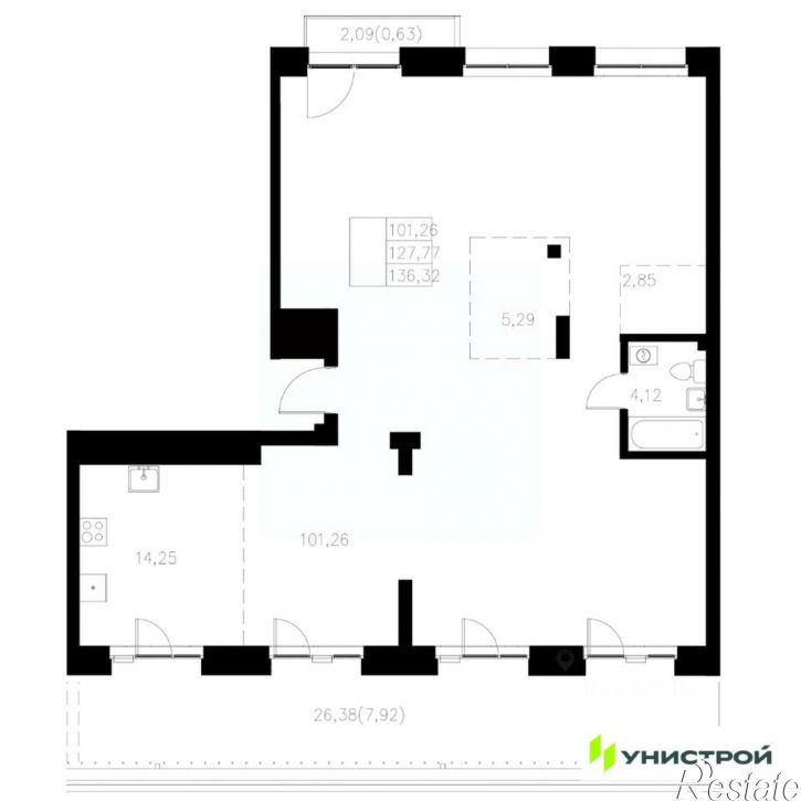 1-комн квартира в новом доме Адмиралтейская улица