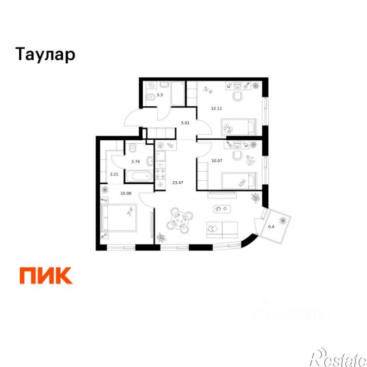 3-комн квартира в новом доме ул Хади Такташа, 135,  д. 135