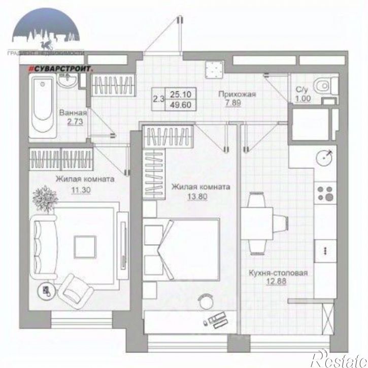 2-комн квартира ул Рауиса Гареева, 105Б,  д. 105Б