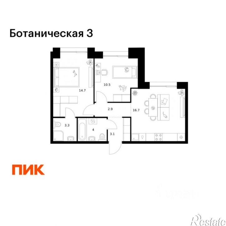 2-комн квартира в новом доме ул Дальняя, 9,  д. 9