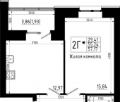 2-комн, 57 кв м, этаж 9/23 ул Аделя Кутуя, 181