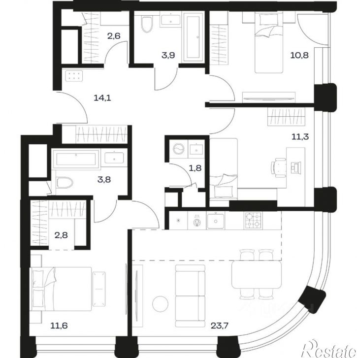3-комн квартира в новом доме