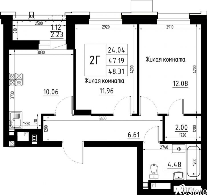 2-комн квартира в новом доме ул 1-я Владимирская, 109а,  д. 109а