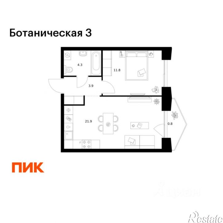 1-комн квартира в новом доме ул Дальняя, 9,  д. 9