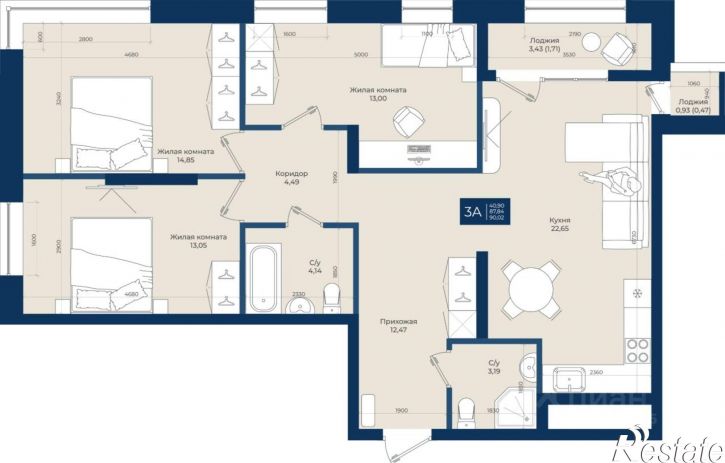 3-комн квартира в новом доме ул Патриса Лумумбы, 13,  д. 13