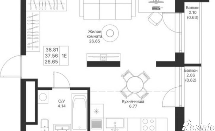 1-комн квартира в новом доме Республика Татарстан (Татарстан), ЖК Мой Ритм, ПК4