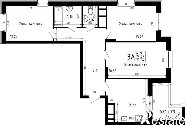 3-комн квартира в новом доме улица Аделя Кутуя, 163А/1,  д. 163А/1
