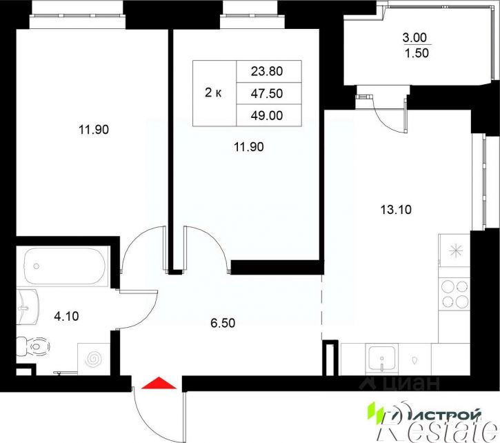 2-комн квартира в новом доме Техническая улица, 17Б,  д. 17Б