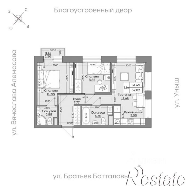 3-комн квартира в новом доме