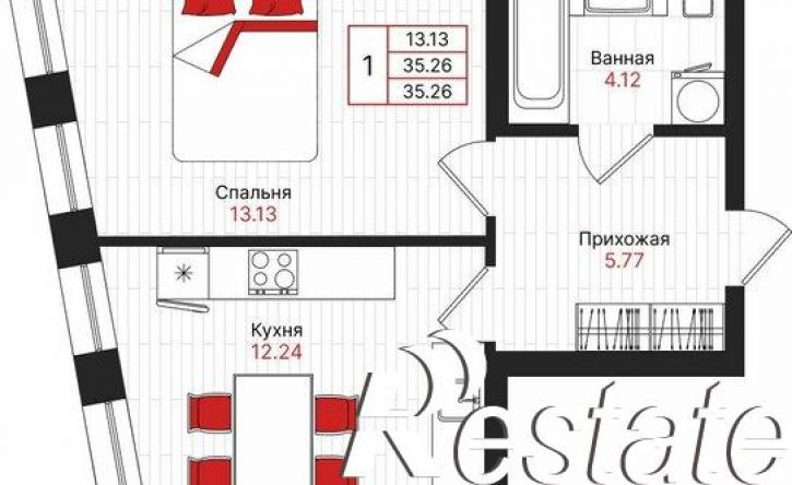1-комн квартира в новом доме Гвардейская улица, 52/2,  д. 52/2