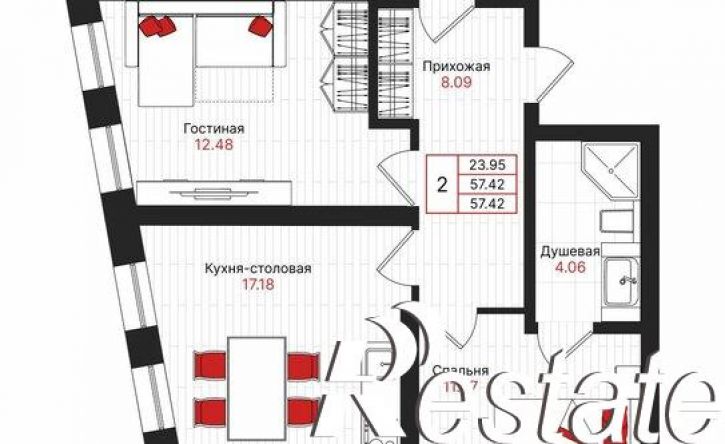 2-комн квартира в новом доме Гвардейская улица, 52/2,  д. 52/2
