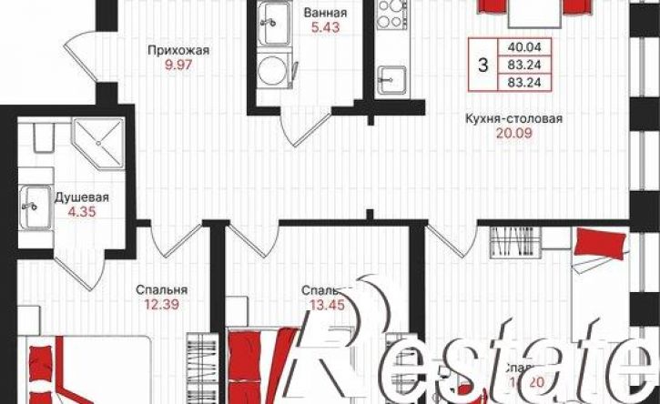 3-комн квартира в новом доме Гвардейская улица, 52/2,  д. 52/2