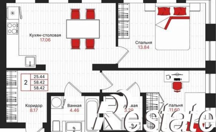 2-комн квартира в новом доме Гвардейская улица, 52/2,  д. 52/2