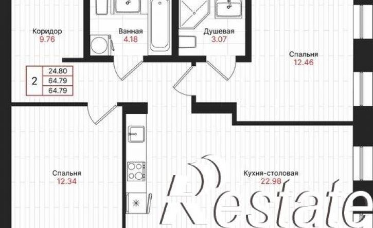 2-комн квартира в новом доме Гвардейская улица, 52/2,  д. 52/2