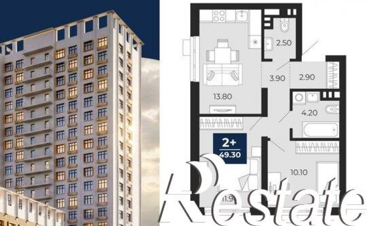 2-комн квартира в новом доме Клубная улица, 11А,  д. 11А