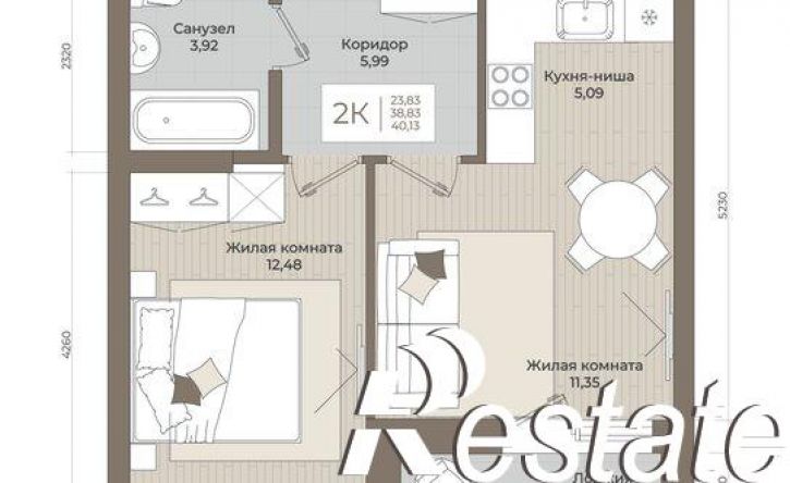 2-комн квартира в новом доме Гвардейская улица, 55Б,  д. 55Б