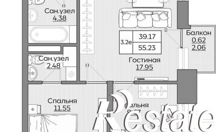 3-комн квартира в новом доме Республика Татарстан (Татарстан), улица Рауиса Гареева, 123