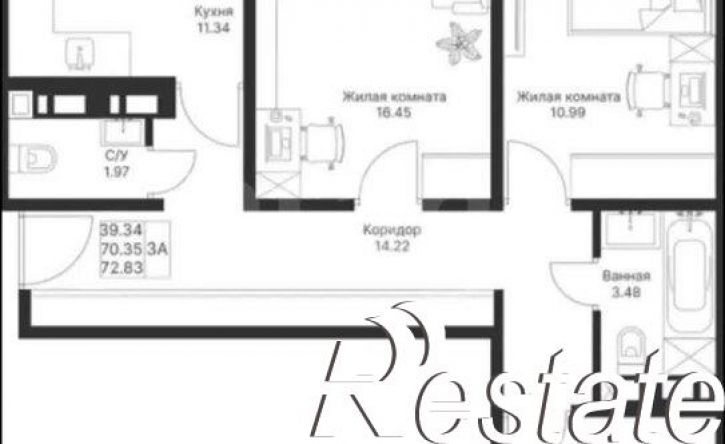 3-комн квартира улица Александра Курынова, 10 к2,  д. 10 к2