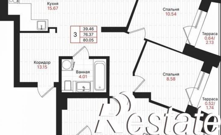 3-комн квартира в новом доме Гвардейская улица, 52/2,  д. 52/2