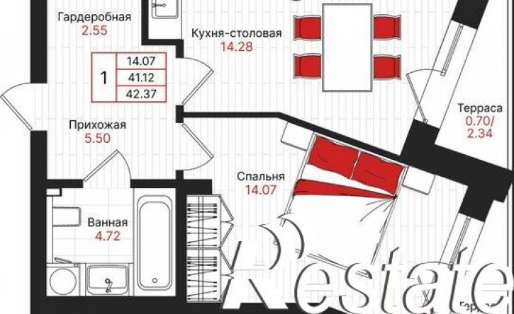 1-комн квартира в новом доме Гвардейская улица, 52/2,  д. 52/2