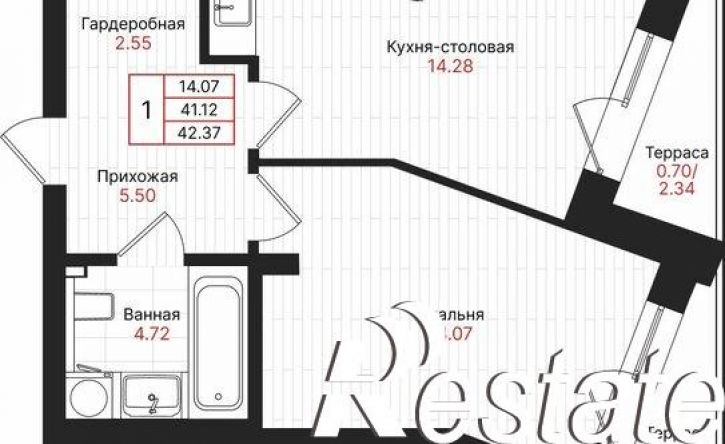 1-комн квартира в новом доме Гвардейская улица, 52/2,  д. 52/2