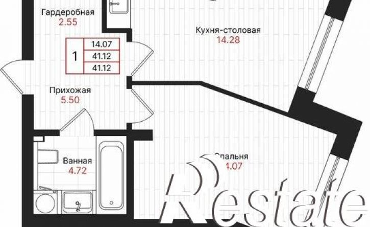 1-комн квартира в новом доме Гвардейская улица, 52/2,  д. 52/2