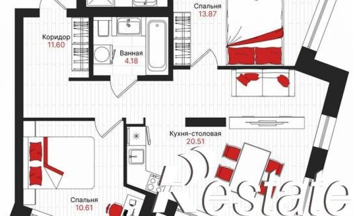 2-комн квартира в новом доме Гвардейская улица, 52/2,  д. 52/2