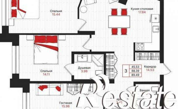 3-комн квартира в новом доме Гвардейская улица, 52/2,  д. 52/2